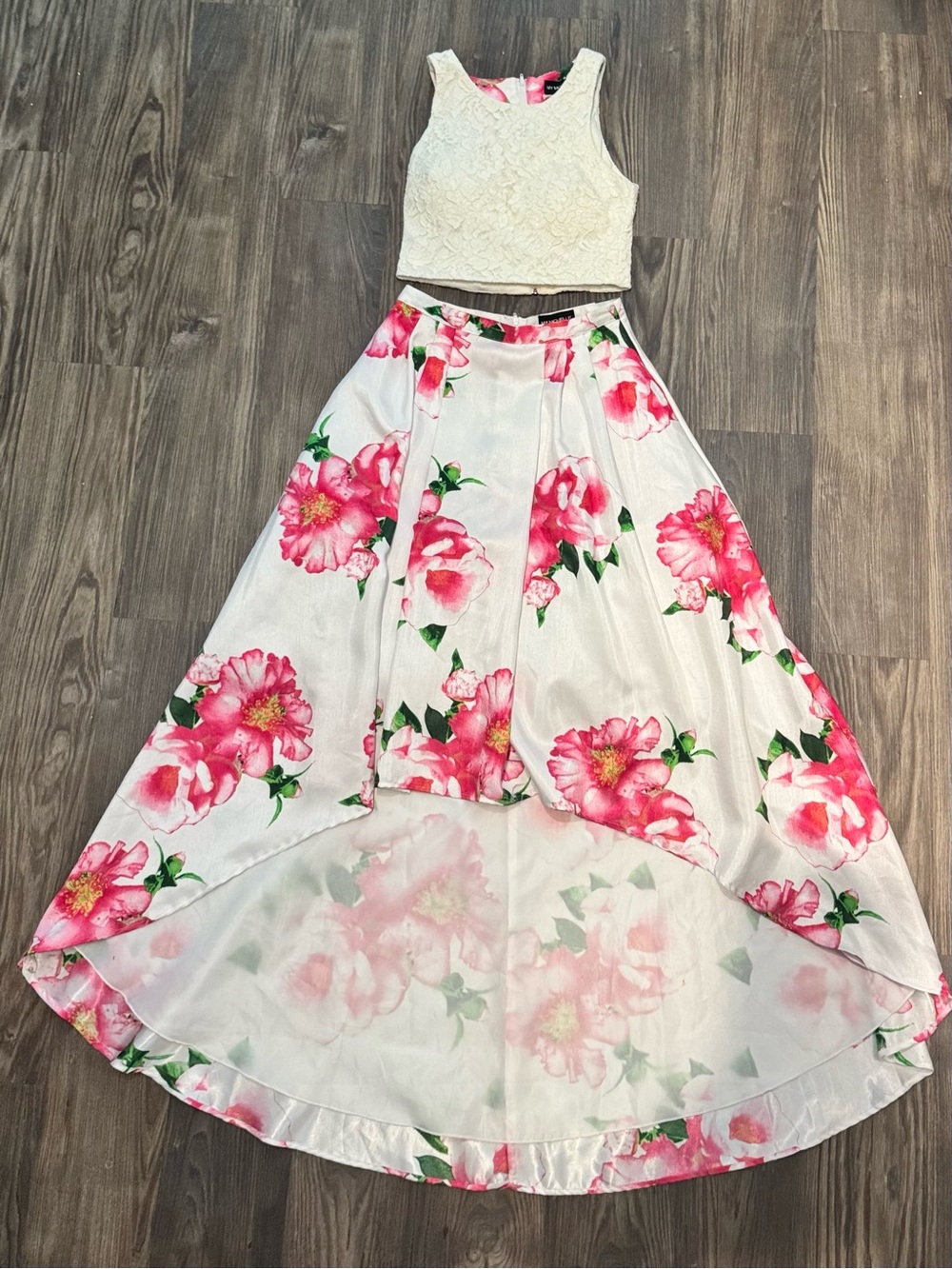Coquette White Floral High-Low Dress, Two Piece - Prom Homecoming, S